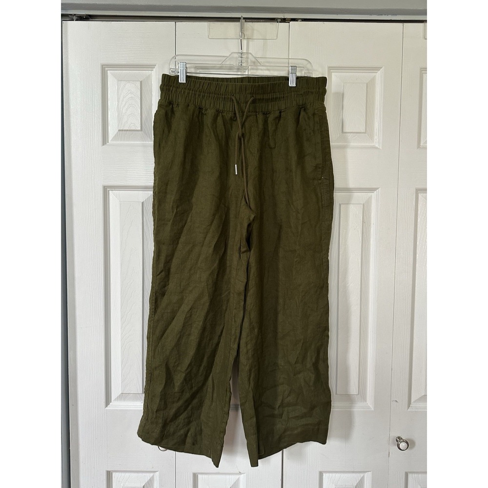QUINCE Olive Green 100% Premium European Flax Linen Pants Wide Leg LARGE